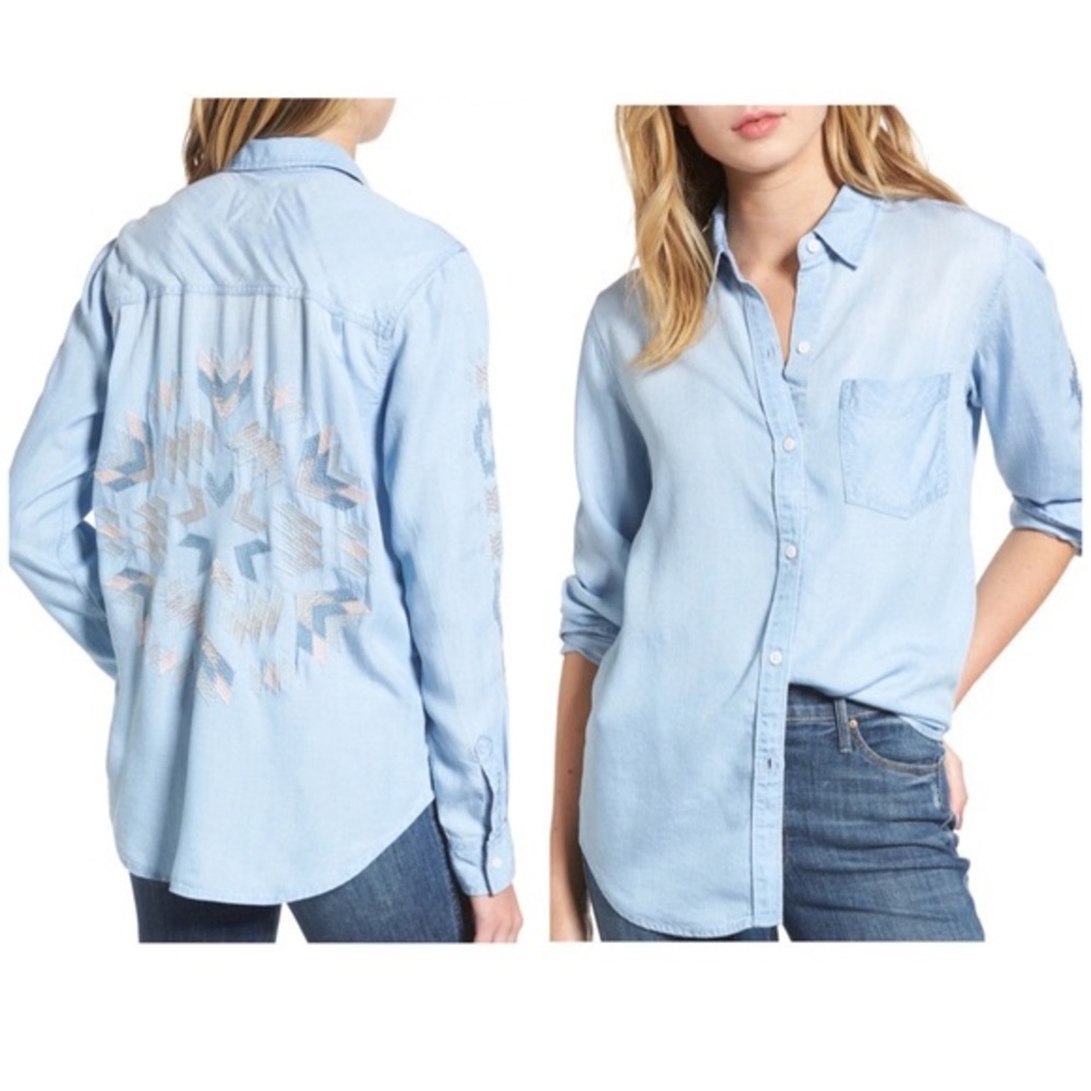 Rails Light Blue Embroidered Chambray Button-Up Shirt